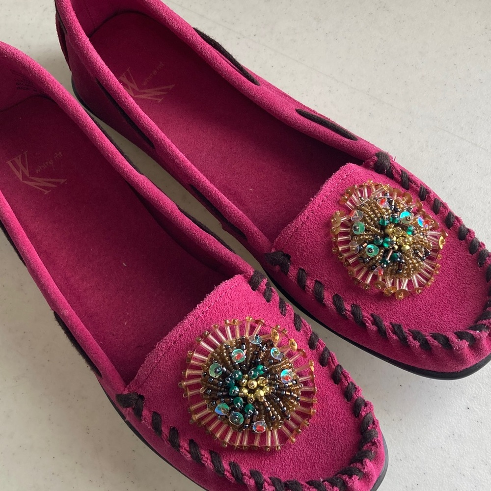 White Mountain Pink Beaded Moccasins